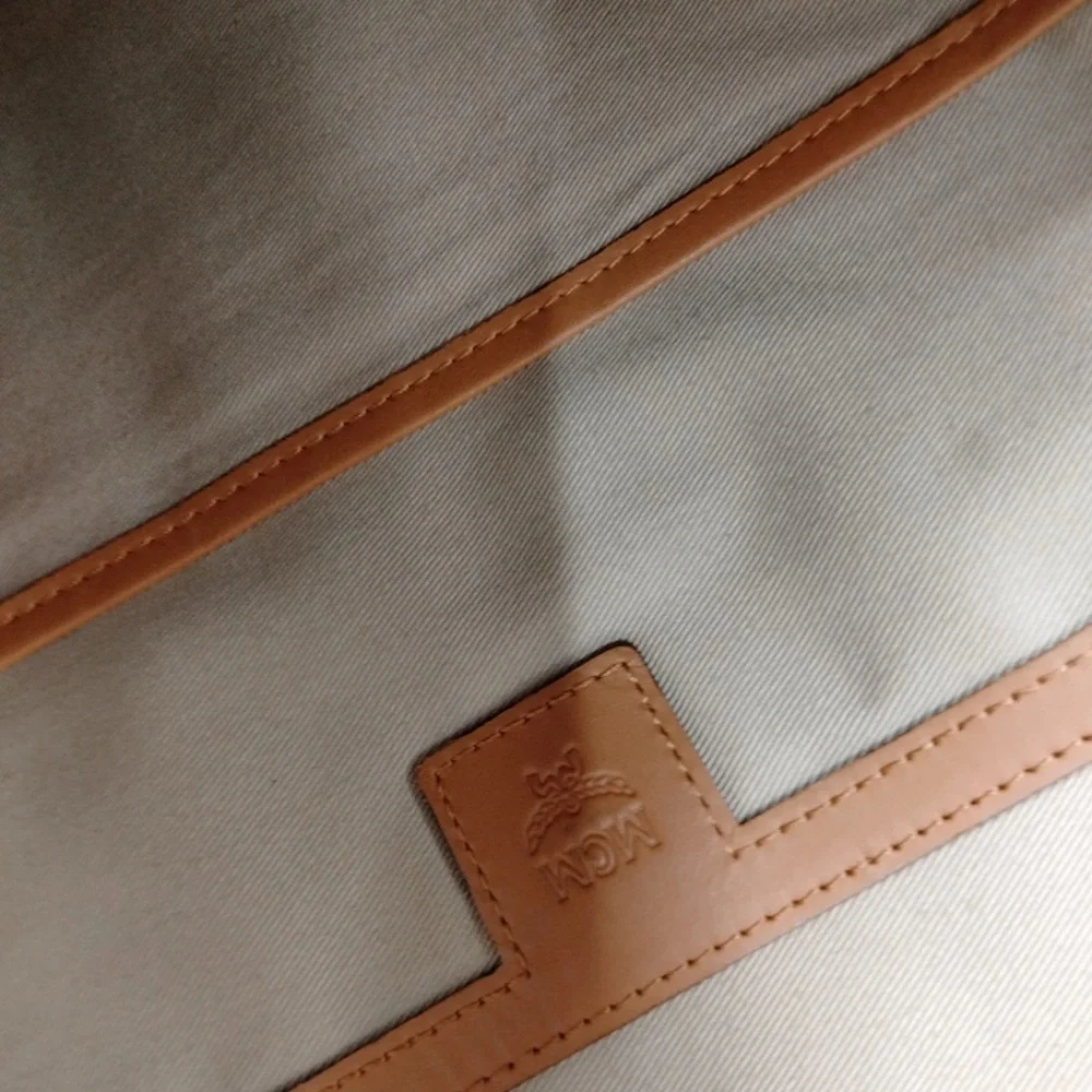 Authentic MCM BackPack Bag  Black Tan White leather pvc